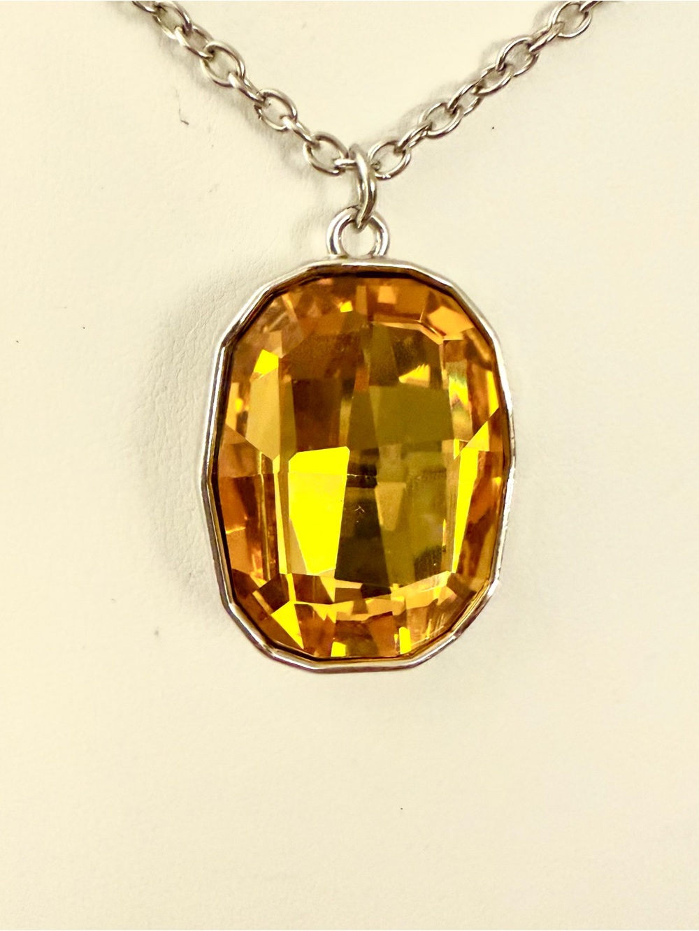 S925 Sterling Silver 37" Necklace Large Golden Yellow Crystal Pendant